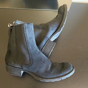 Navy Blue Black Suede Combat Boots